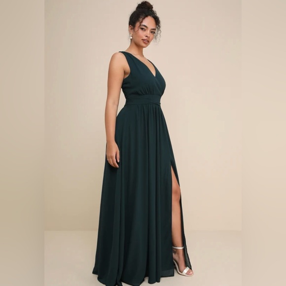 Lulus Dresses & Skirts - Lulus Thoughts of Hue Emerald Green Surplice Maxi Dress L NWT